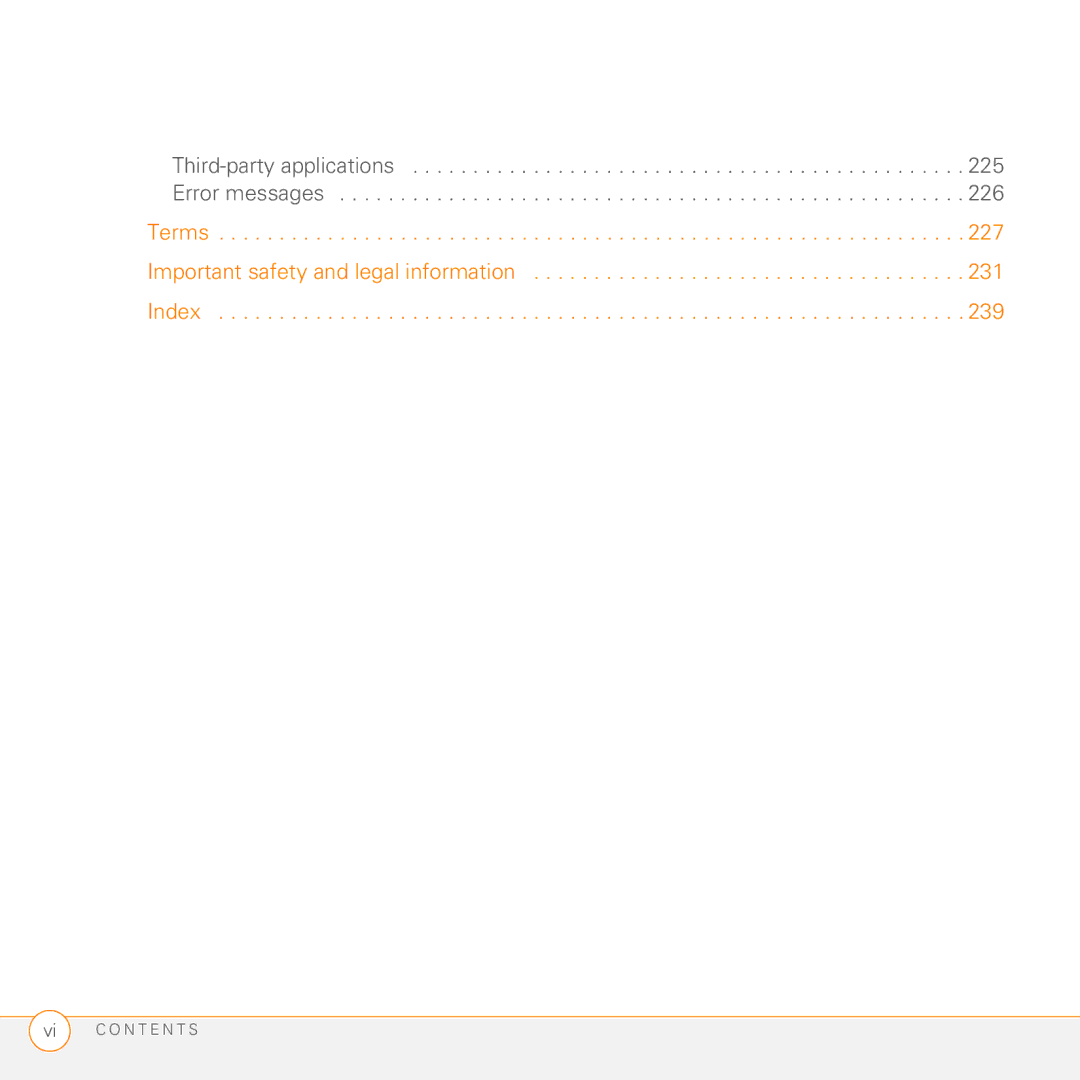 Palm Treo 755P manual Third-party applications Error messages, Terms Important safety and legal information 231 Index 