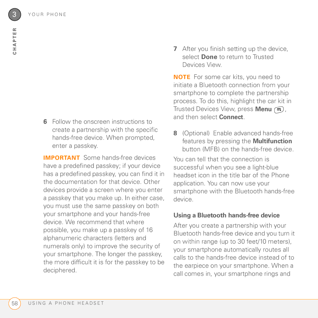 Palm Treo 755P manual Using a Bluetooth hands-free device 
