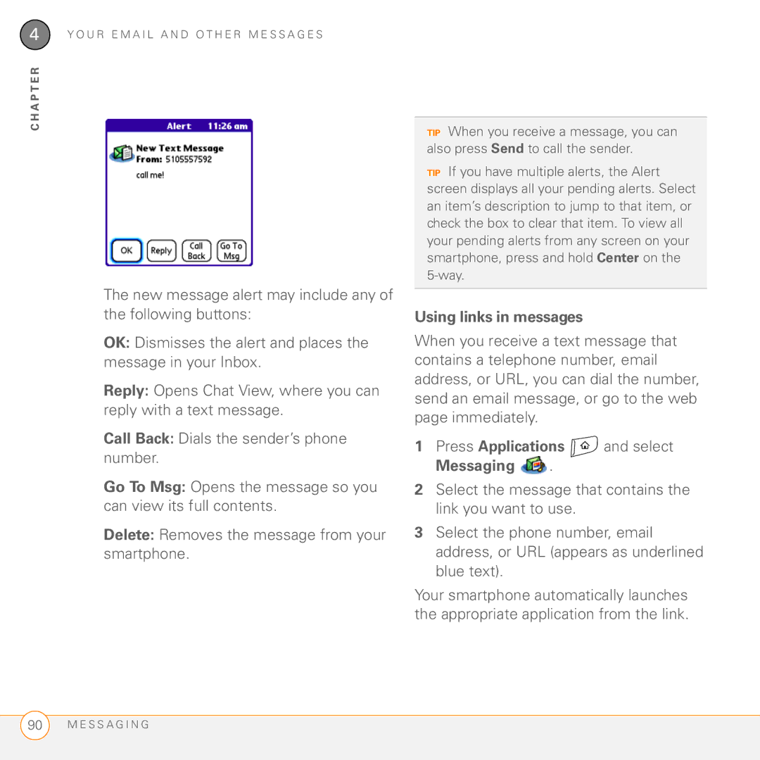 Palm Treo 755P manual Using links in messages 