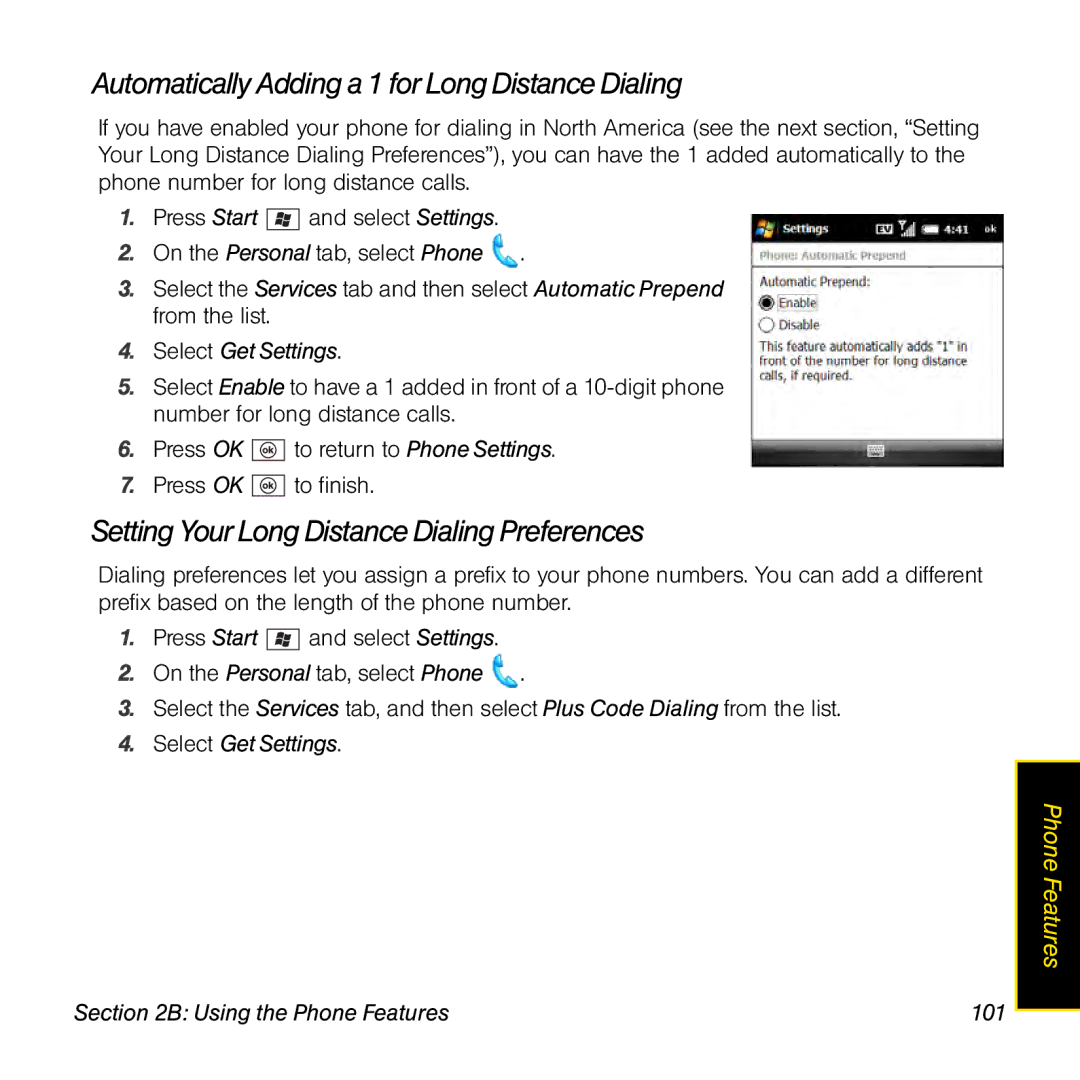 Palm TREOPROBLKSPT Automatically Adding a 1 for Long Distance Dialing, Setting Your Long Distance Dialing Preferences 