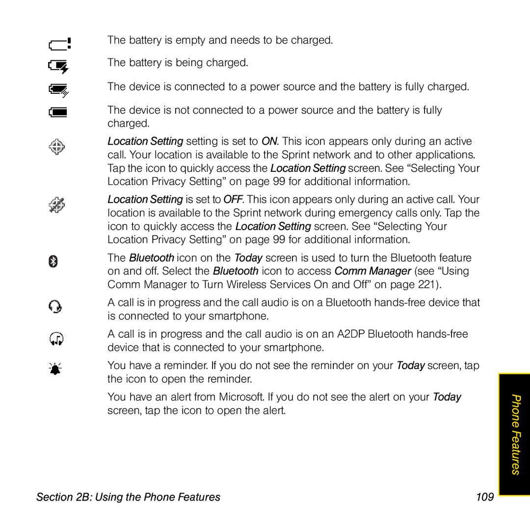 Palm TREOPROBLKSPT manual Using the Phone Features 109 