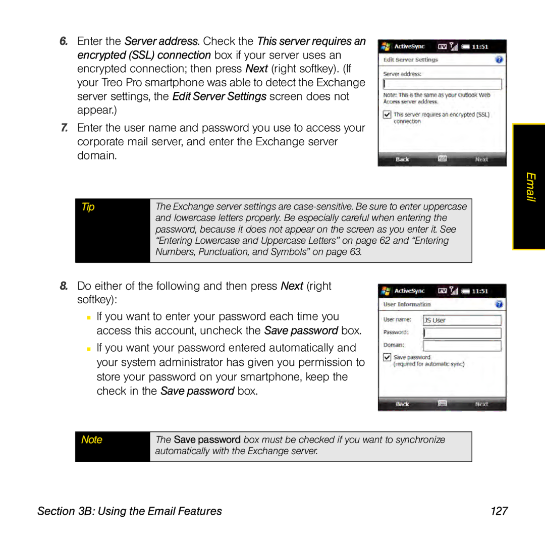 Palm TREOPROBLKSPT manual Using the Email Features 127 