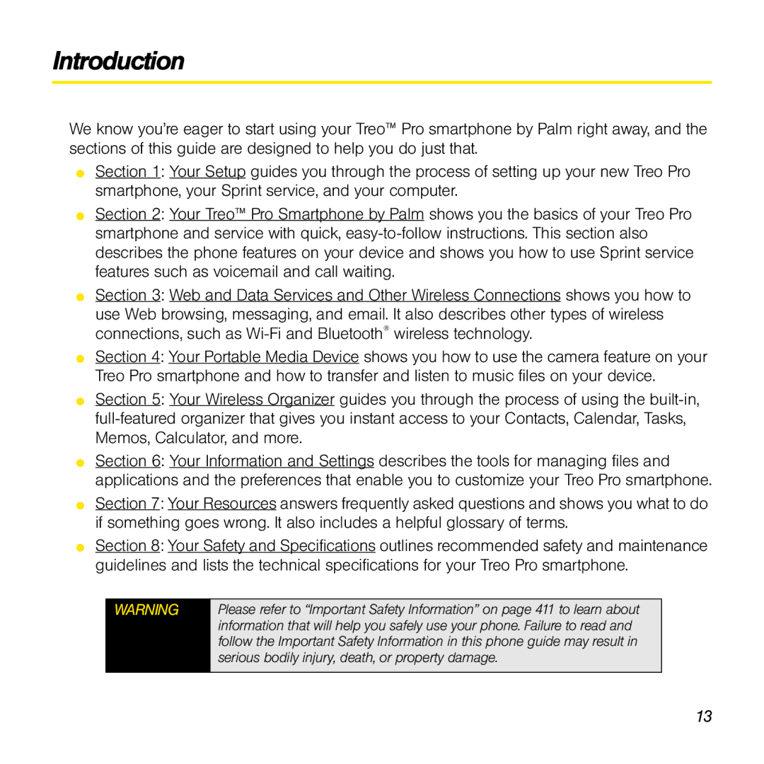 Palm TREOPROBLKSPT manual Introduction 