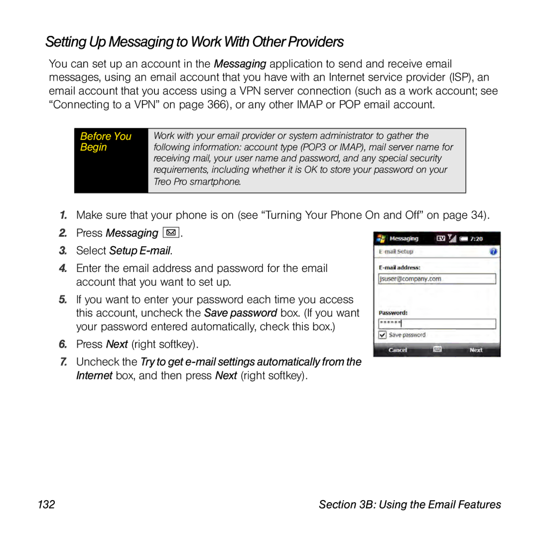 Palm TREOPROBLKSPT manual Setting Up Messaging to Work With Other Providers 