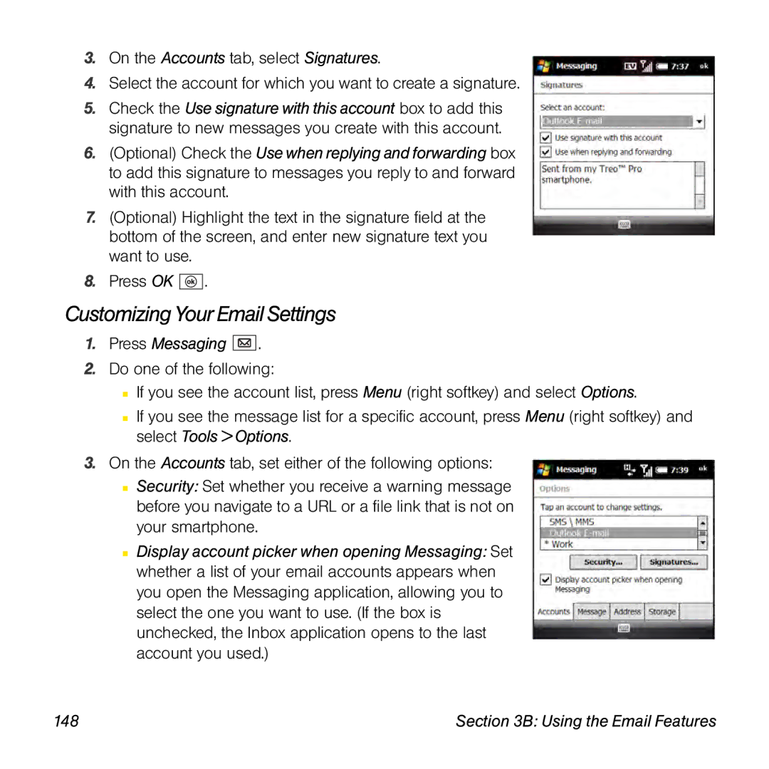 Palm TREOPROBLKSPT manual Customizing Your Email Settings 