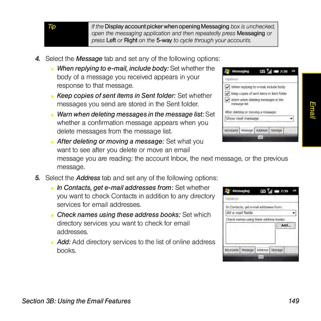 Palm TREOPROBLKSPT manual Using the Email Features 149 