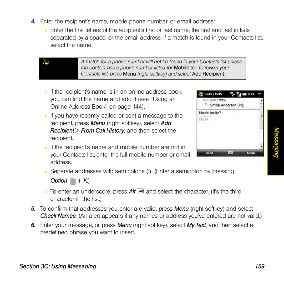 Palm TREOPROBLKSPT manual Using Messaging 159 