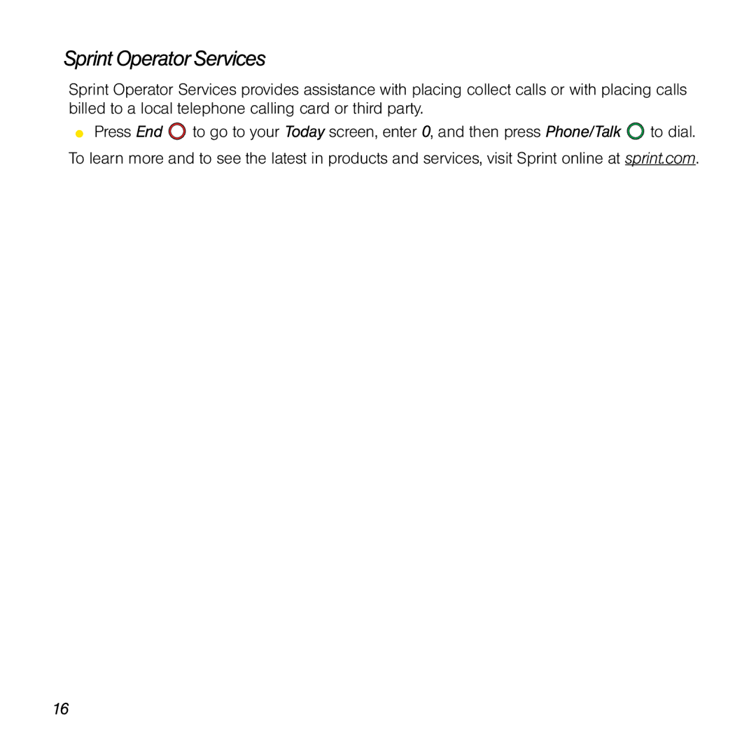 Palm TREOPROBLKSPT manual Sprint Operator Services 