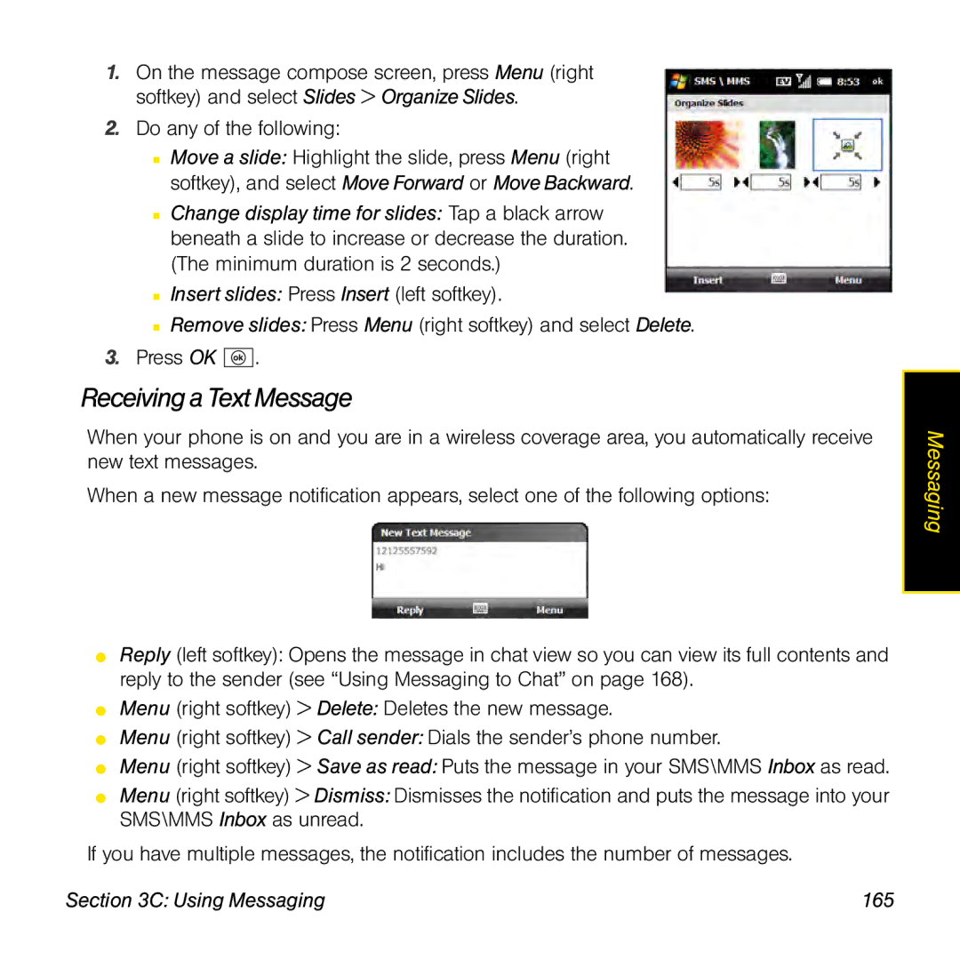 Palm TREOPROBLKSPT manual Receiving a Text Message, Using Messaging 165 