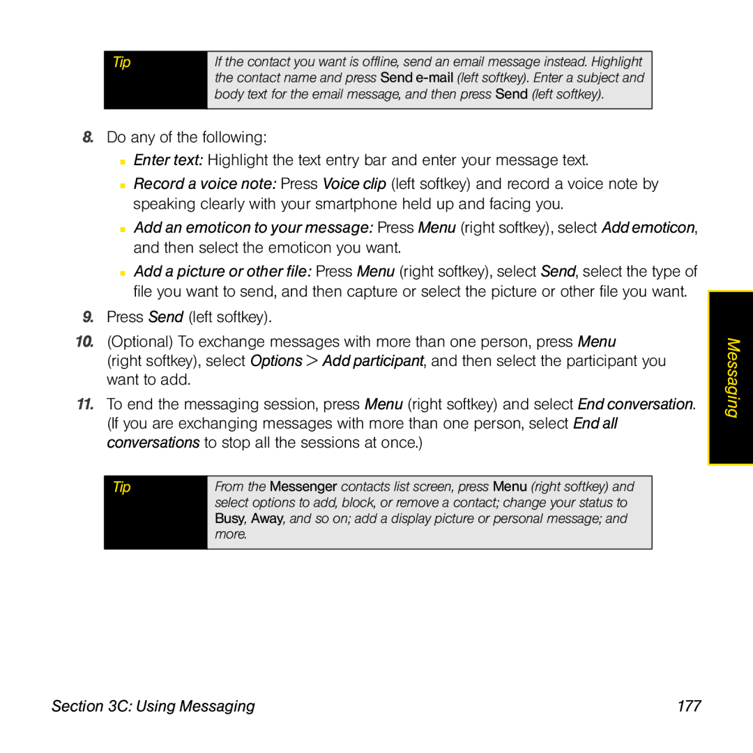 Palm TREOPROBLKSPT manual Using Messaging 177 