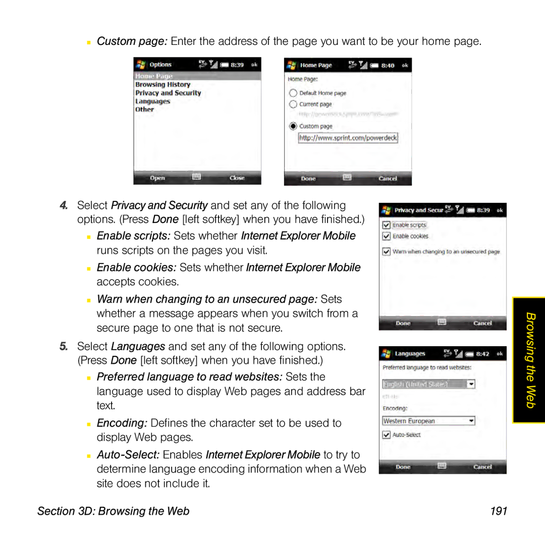 Palm TREOPROBLKSPT manual Browsing the Web 191 