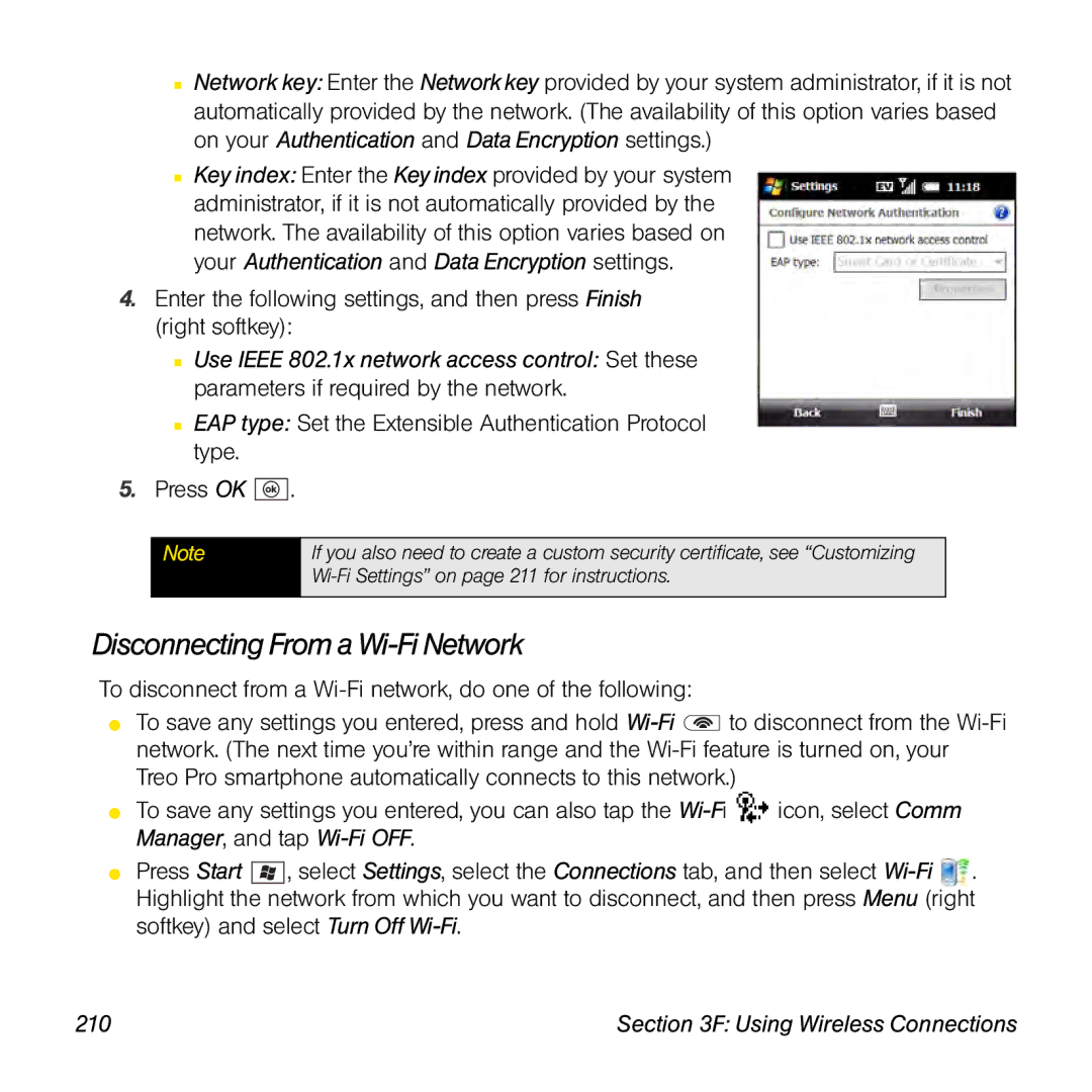 Palm TREOPROBLKSPT manual Disconnecting From a Wi-Fi Network, 210 