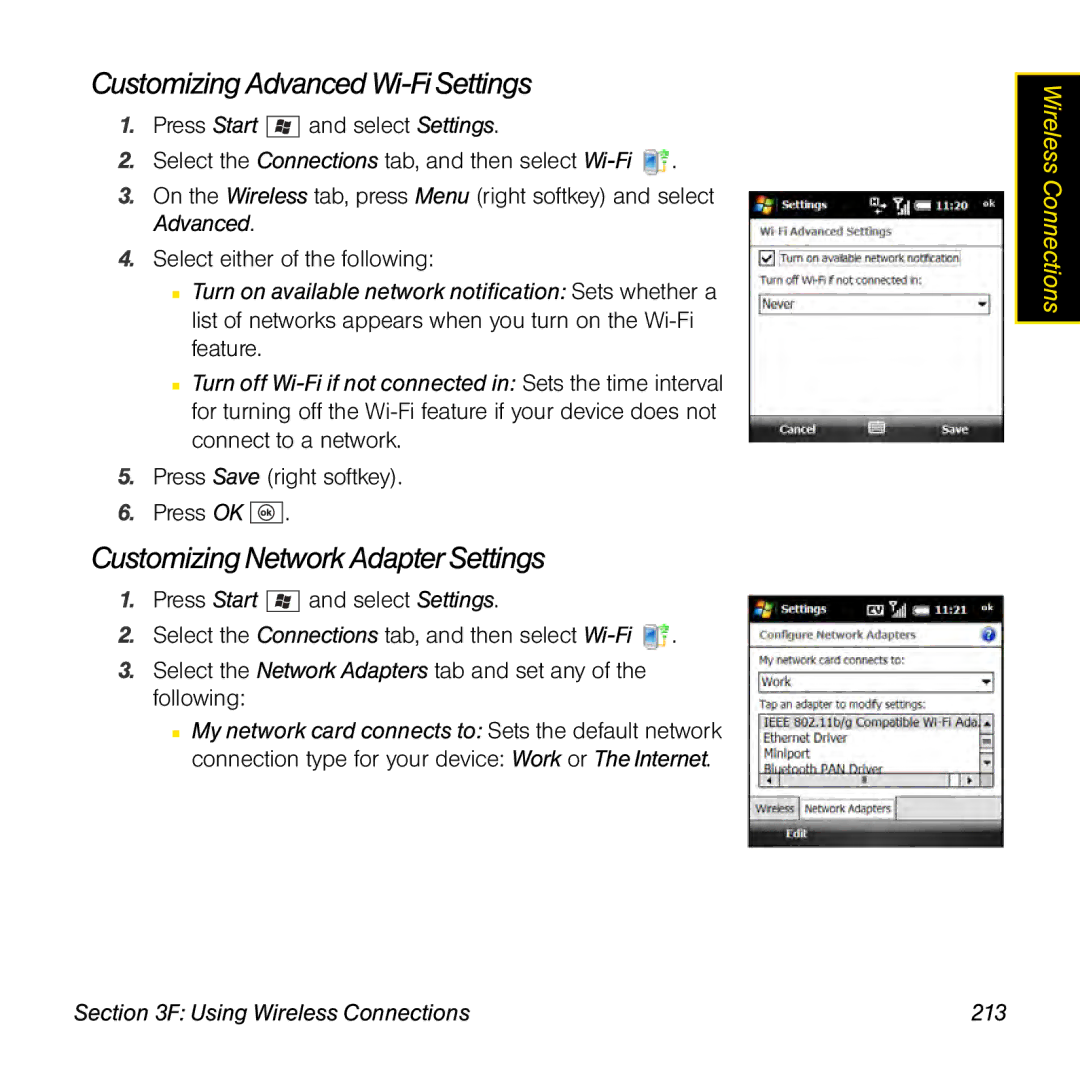 Palm TREOPROBLKSPT manual Customizing Advanced Wi-Fi Settings, Customizing Network Adapter Settings 