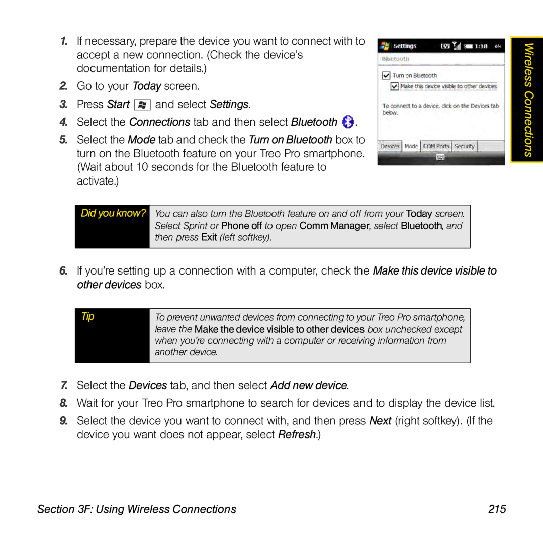 Palm TREOPROBLKSPT manual Using Wireless Connections 215 