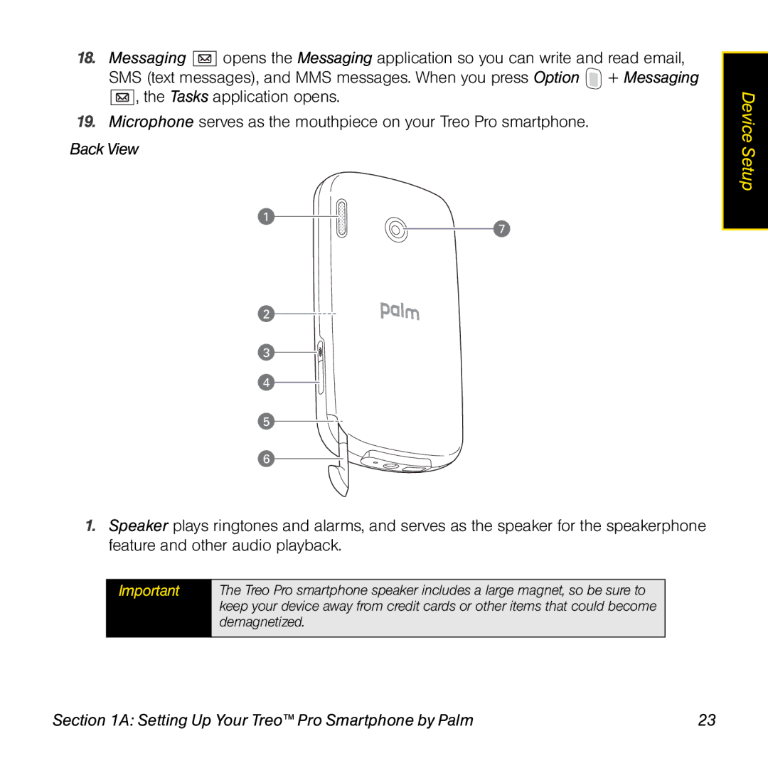 Palm TREOPROBLKSPT manual Back View 