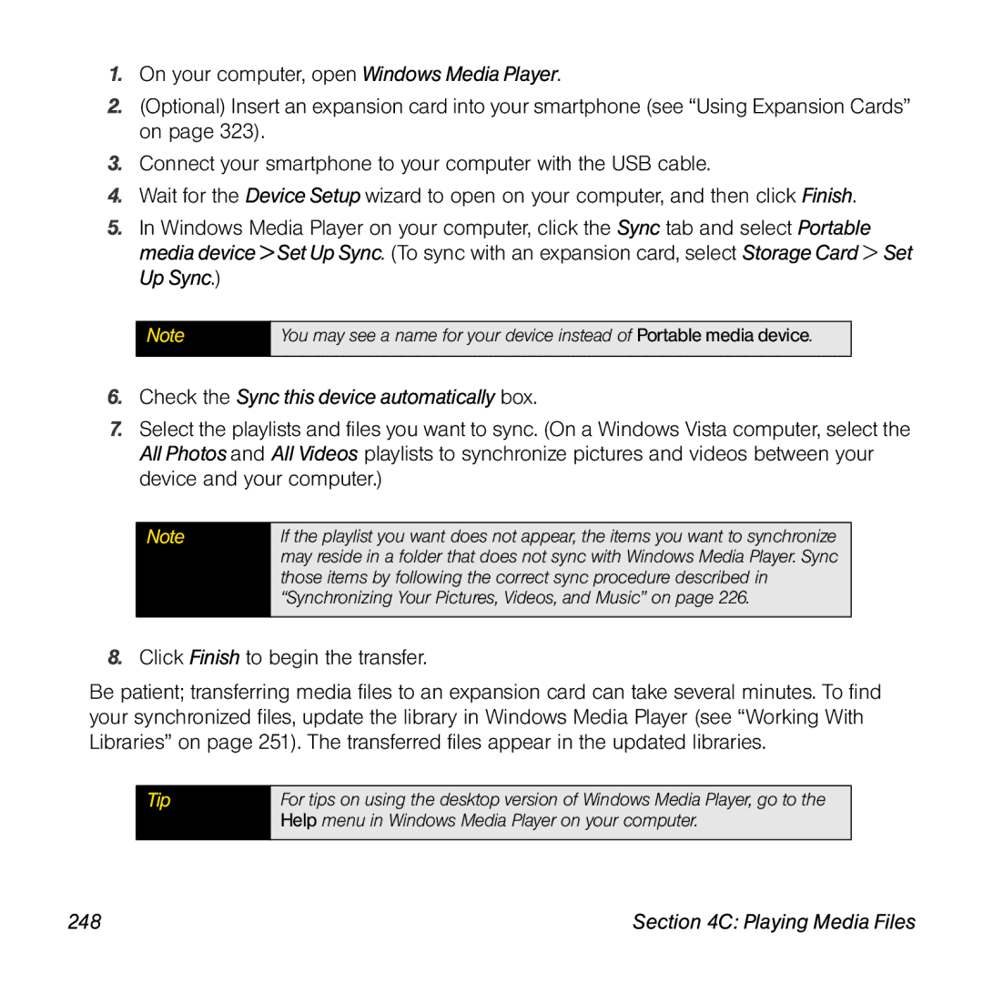 Palm TREOPROBLKSPT manual Check the Sync this device automatically box, 248 