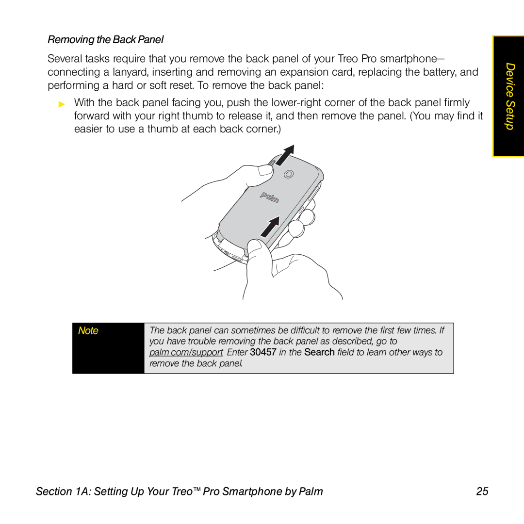 Palm TREOPROBLKSPT manual Removing the Back Panel 