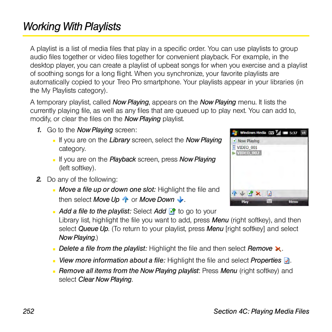 Palm TREOPROBLKSPT manual Working With Playlists 