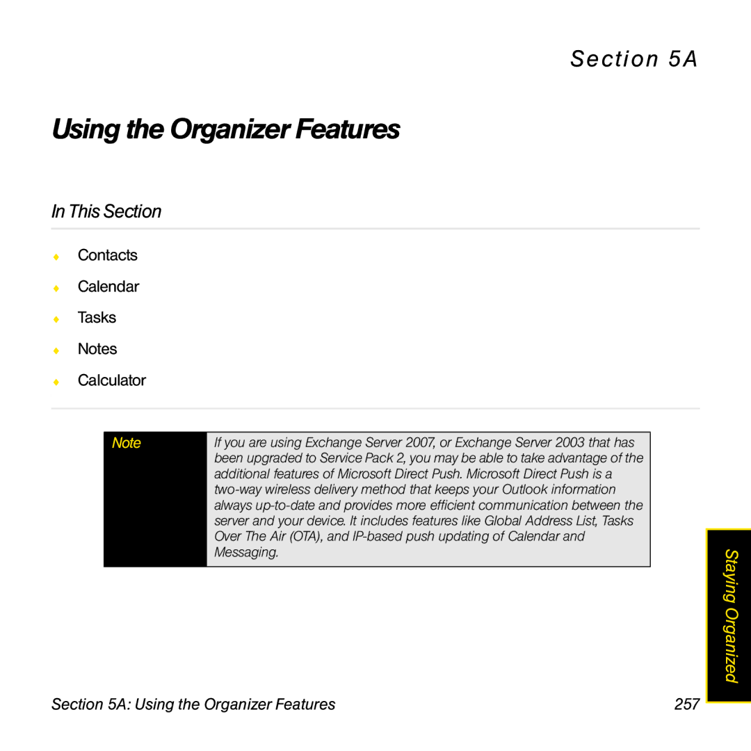 Palm TREOPROBLKSPT manual Using the Organizer Features 257 