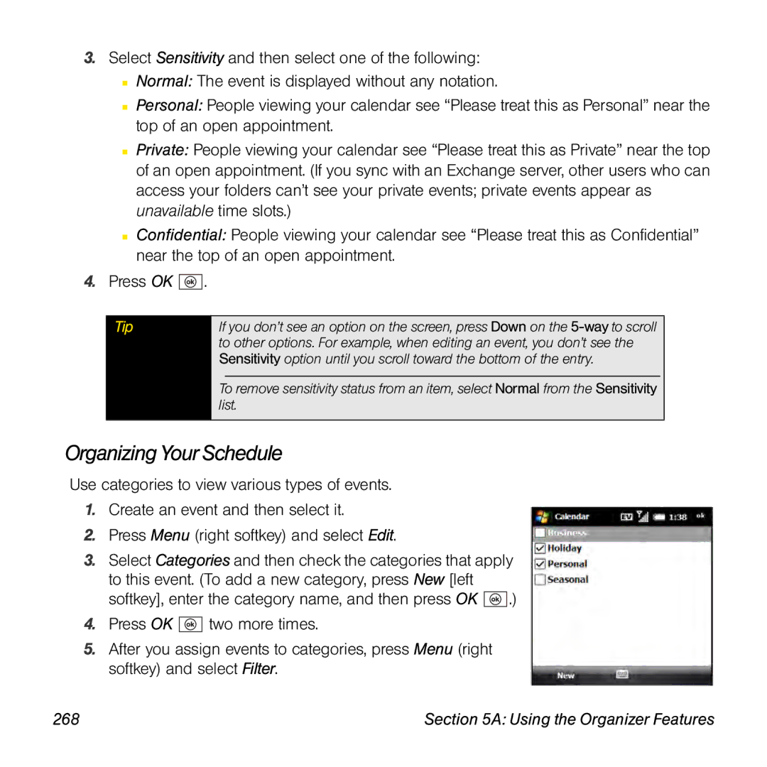 Palm TREOPROBLKSPT manual Organizing Your Schedule, 268 