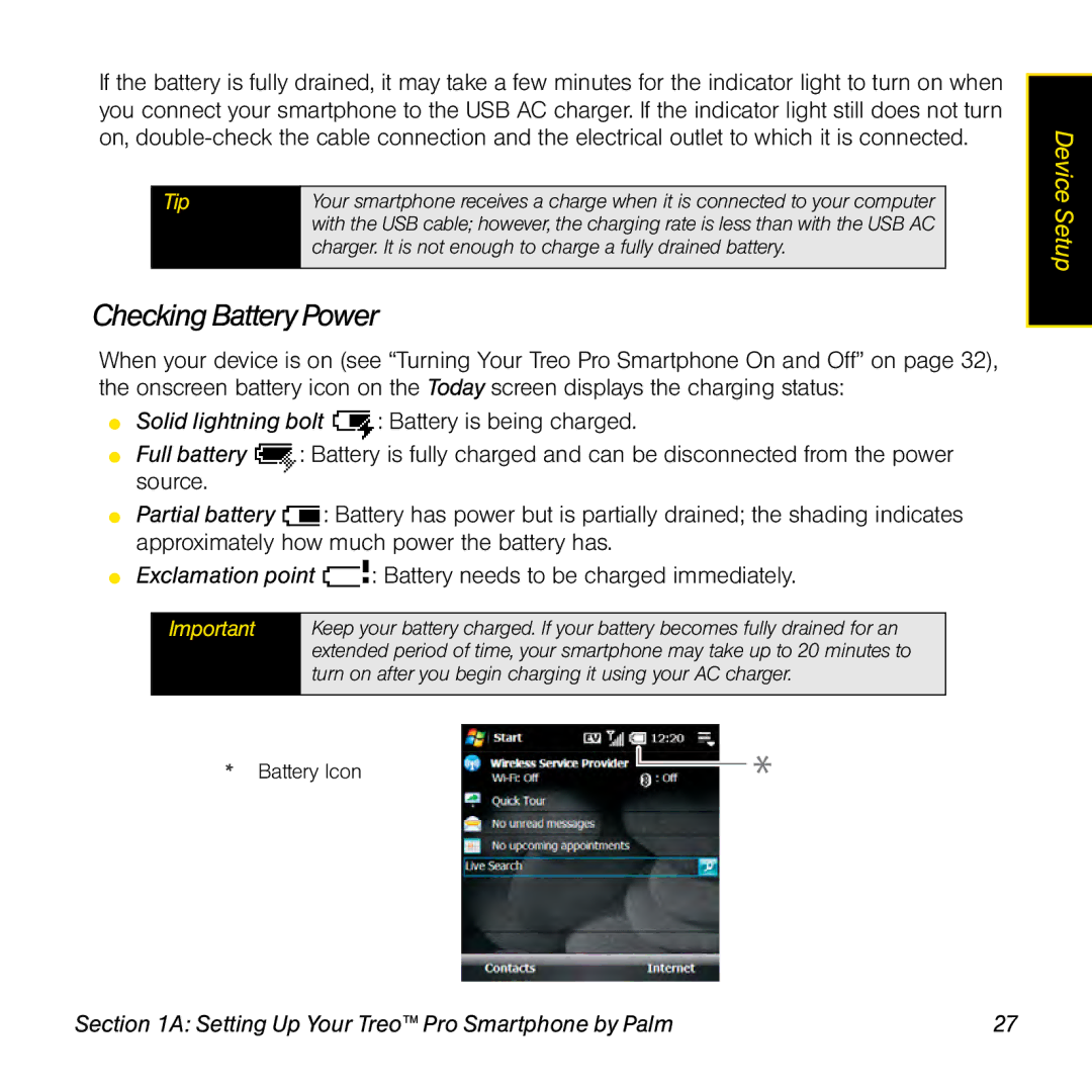 Palm TREOPROBLKSPT manual Checking Battery Power, Tip 