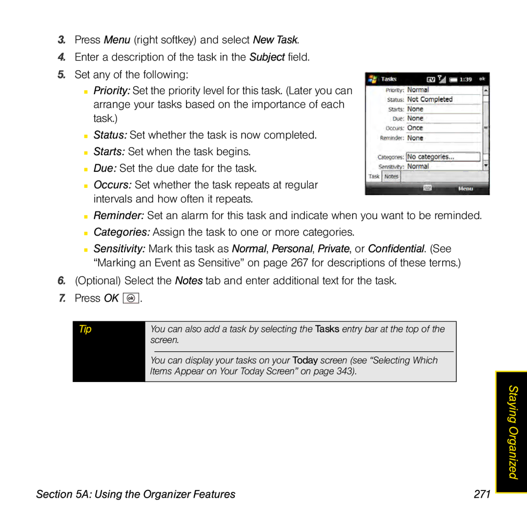 Palm TREOPROBLKSPT manual Using the Organizer Features 271 