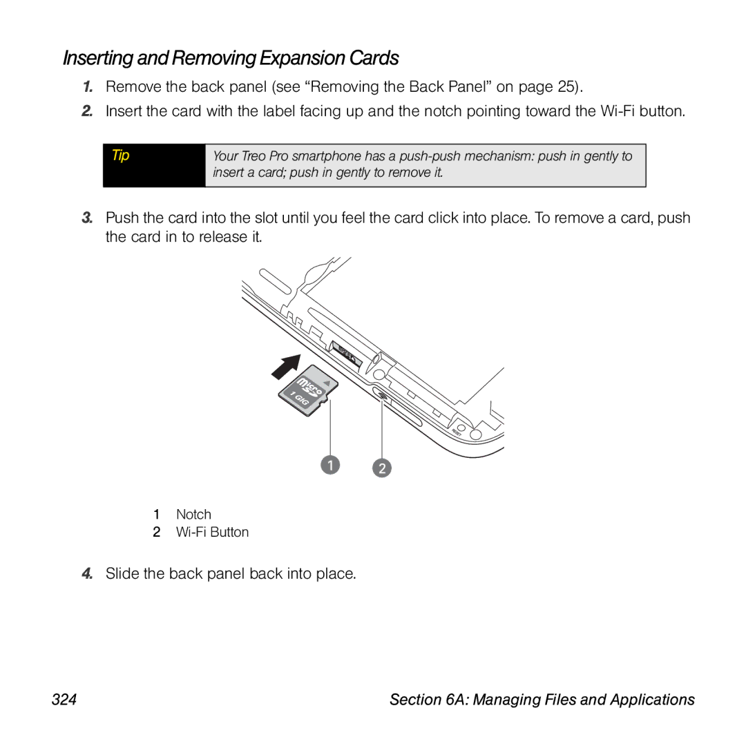 Palm TREOPROBLKSPT manual Inserting and Removing Expansion Cards, 324 