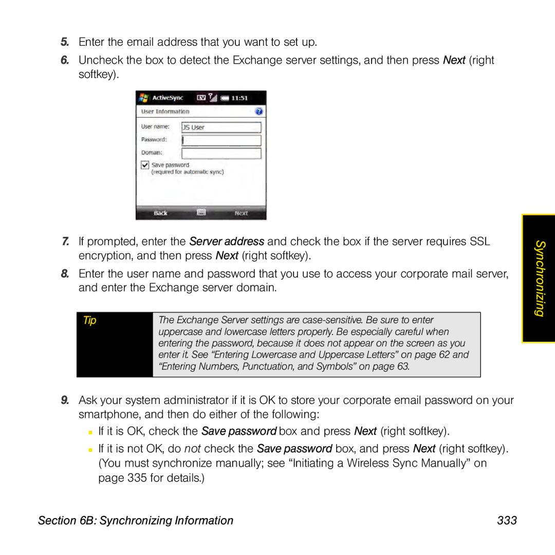 Palm TREOPROBLKSPT manual Synchronizing Information 333 