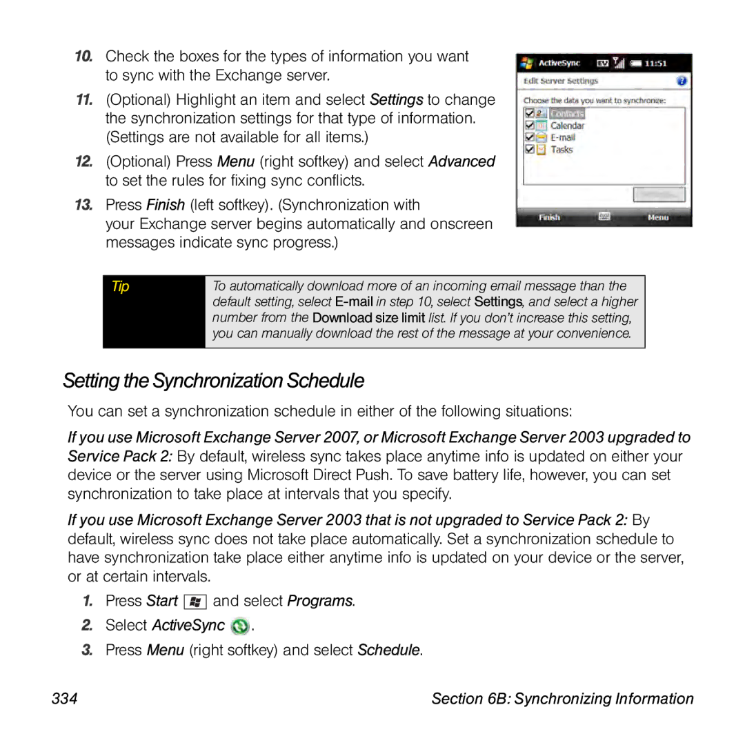 Palm TREOPROBLKSPT manual Setting the Synchronization Schedule, 334 