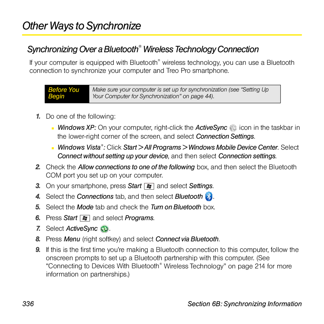 Palm TREOPROBLKSPT manual Other Ways to Synchronize, 336 