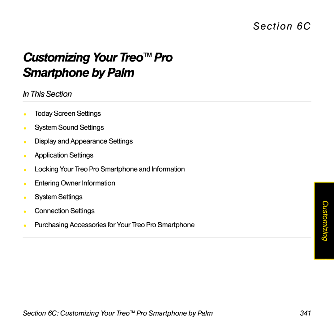 Palm TREOPROBLKSPT manual Customizing Your Treo Pro SmartphonebyPalm, Customizing Your Treo Pro Smartphone by Palm 341 