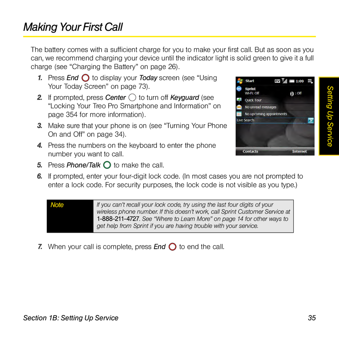 Palm TREOPROBLKSPT manual Making Your First Call 