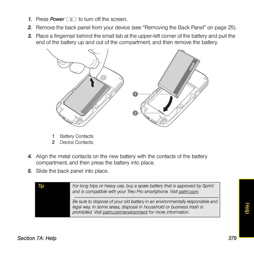 Palm TREOPROBLKSPT manual Help 379 