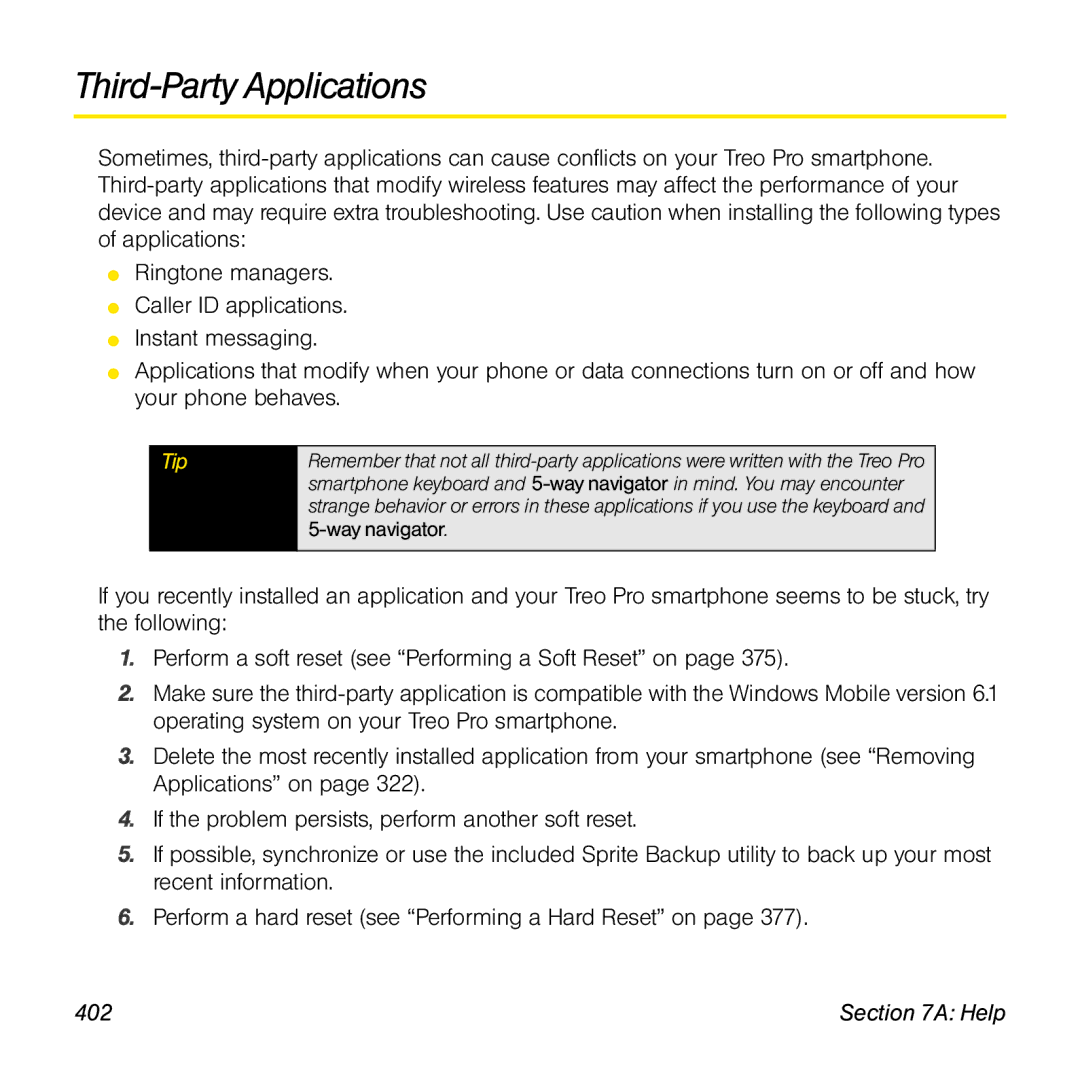 Palm TREOPROBLKSPT manual Third-Party Applications, 402 