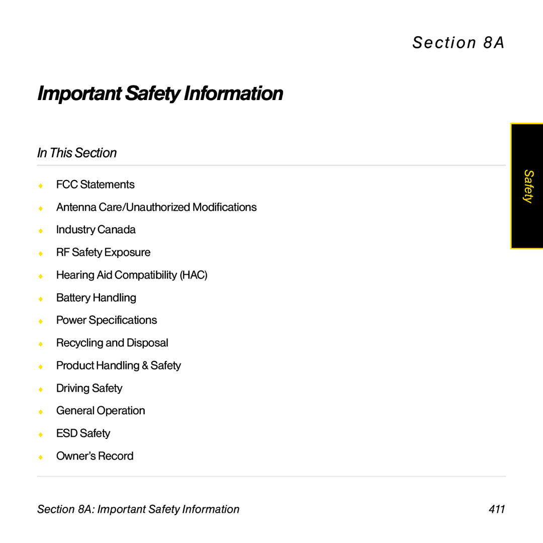 Palm TREOPROBLKSPT manual Important Safety Information 411 