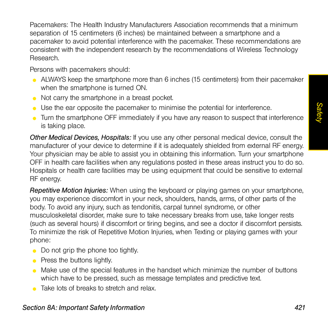 Palm TREOPROBLKSPT manual Important Safety Information 421 