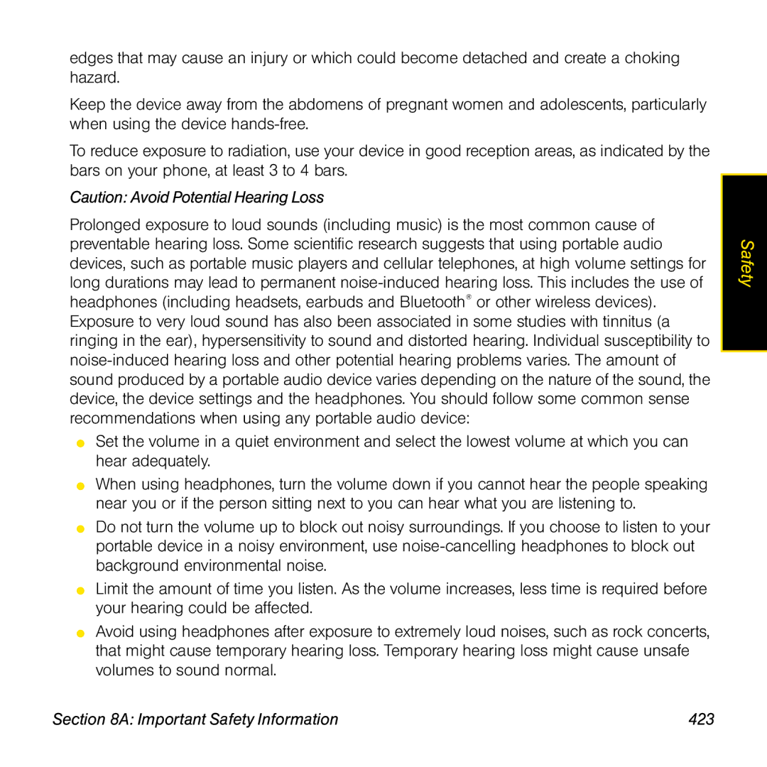 Palm TREOPROBLKSPT manual Important Safety Information 423 