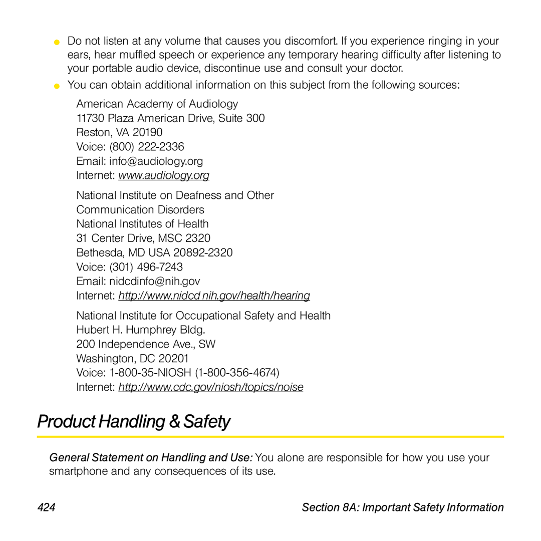 Palm TREOPROBLKSPT manual Product Handling & Safety, Important Safety Information 