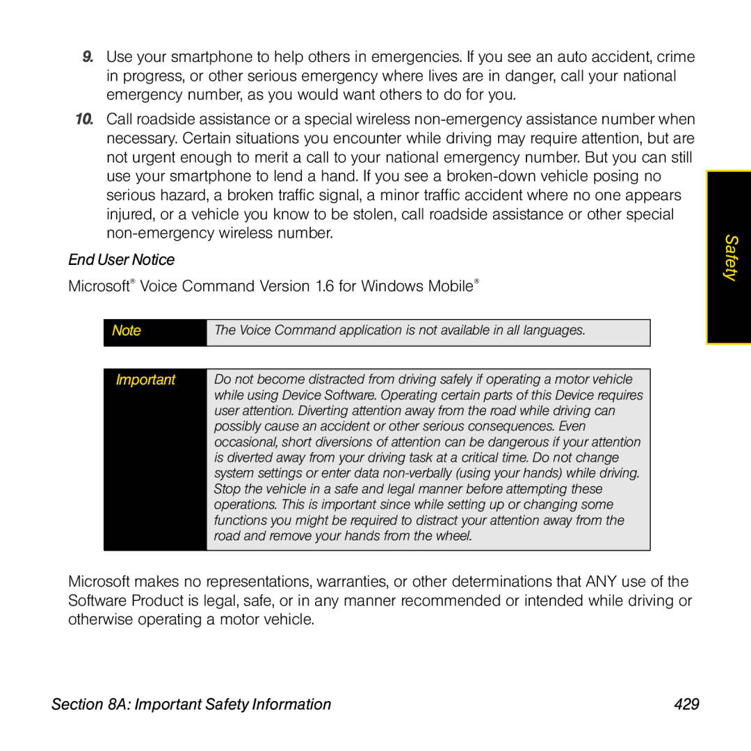 Palm TREOPROBLKSPT manual End User Notice, Important Safety Information 429 