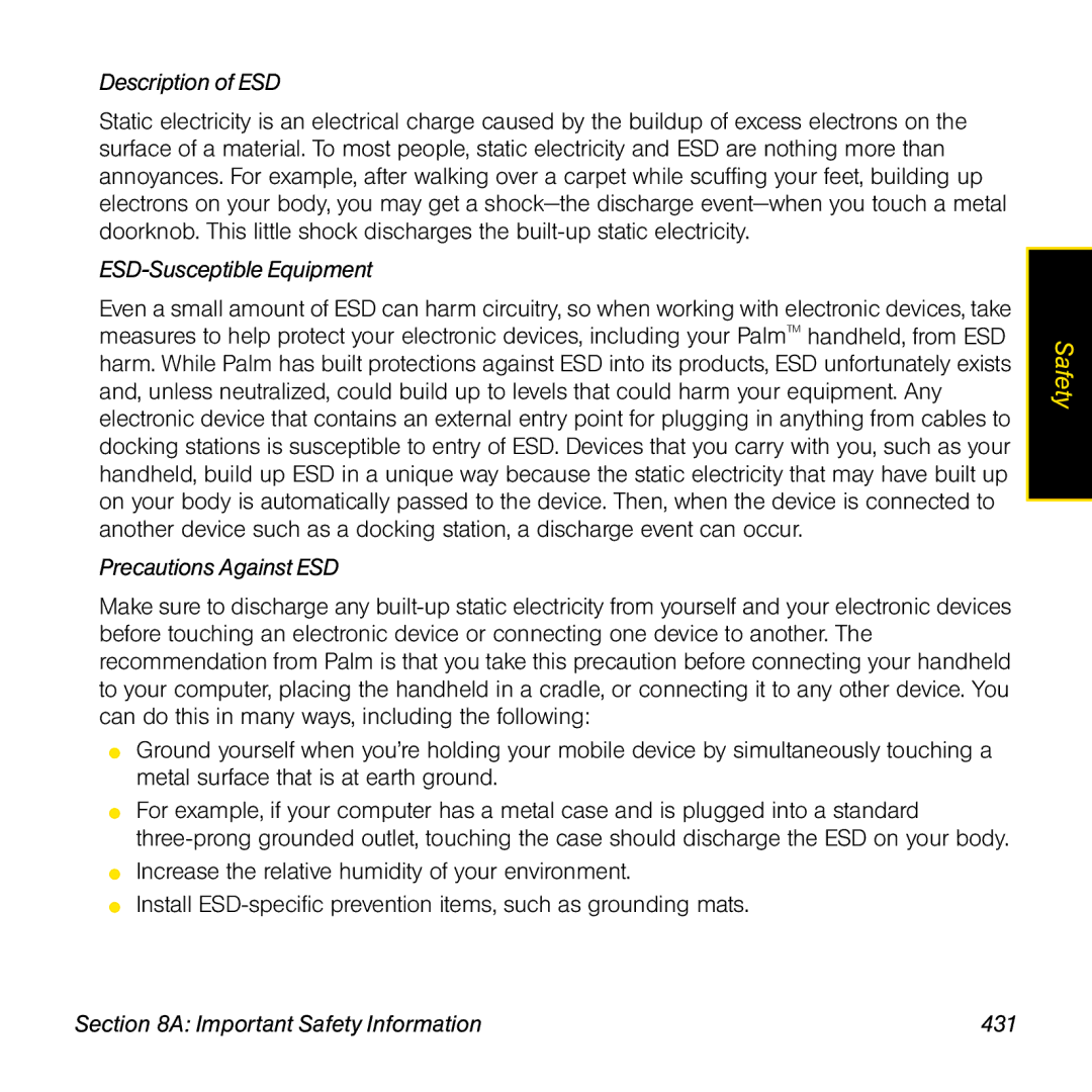 Palm TREOPROBLKSPT manual Description of ESD, ESD-Susceptible Equipment, Precautions Against ESD 