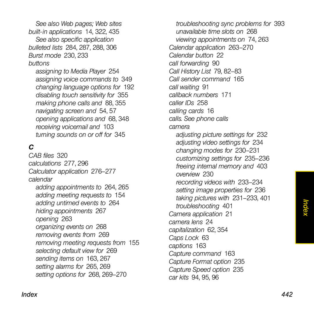 Palm TREOPROBLKSPT manual Index 442 