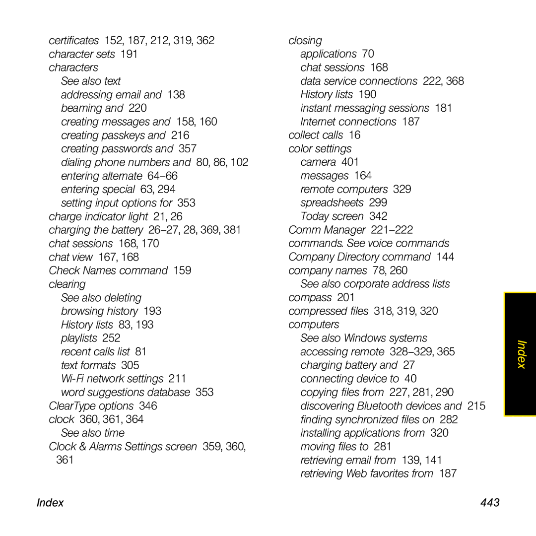 Palm TREOPROBLKSPT manual Index 443 