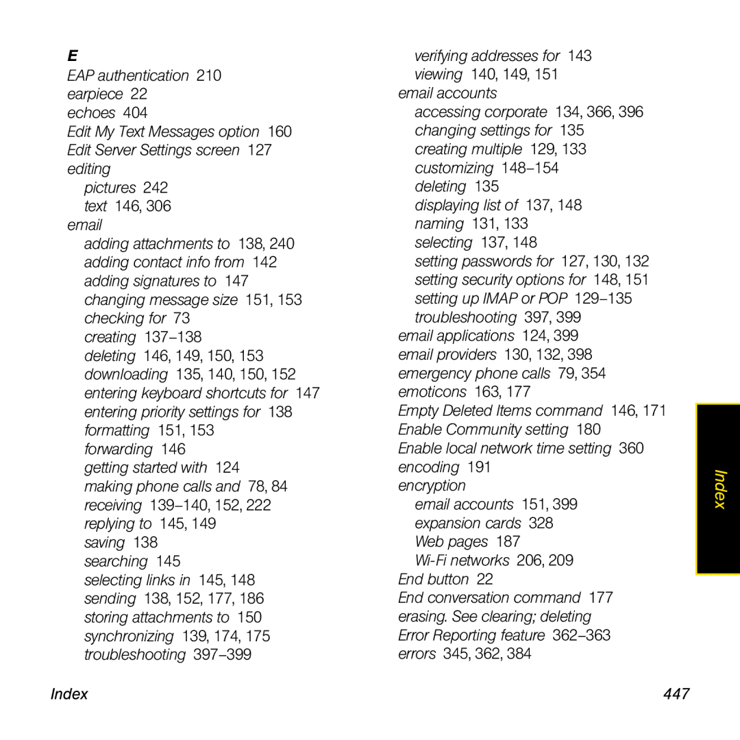 Palm TREOPROBLKSPT manual Index 447 