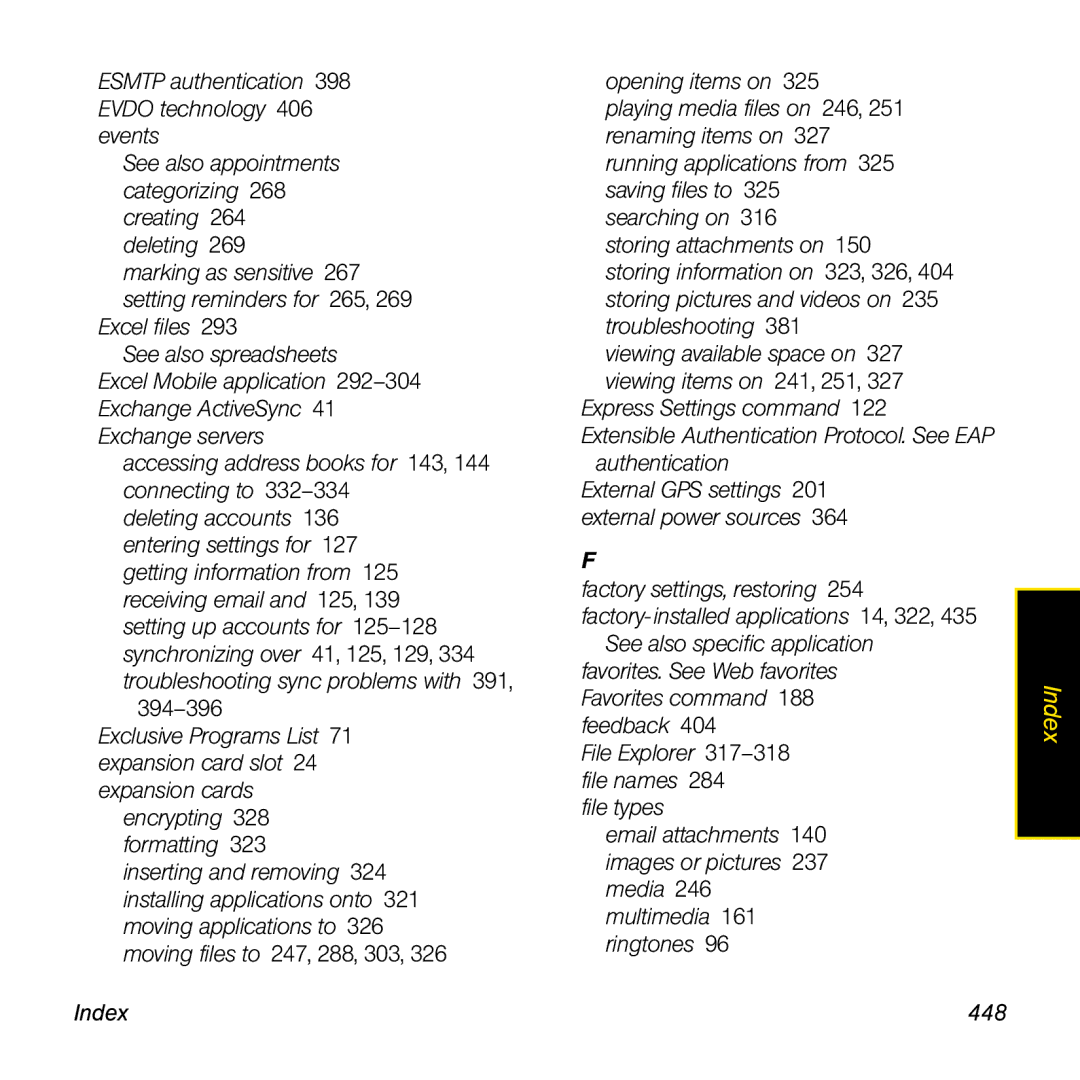 Palm TREOPROBLKSPT manual Index 448 