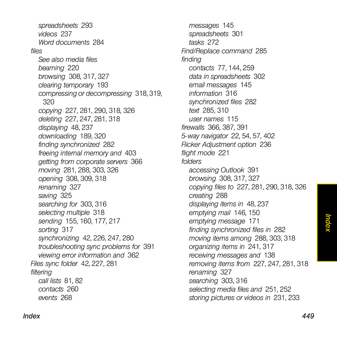 Palm TREOPROBLKSPT manual Index 449 