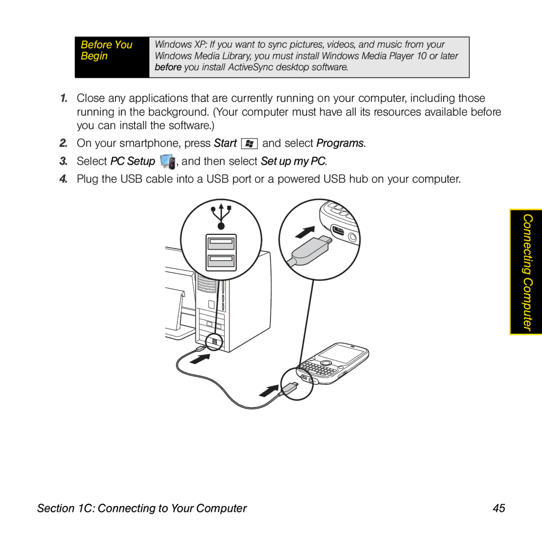 Palm TREOPROBLKSPT manual Connecting Computer 