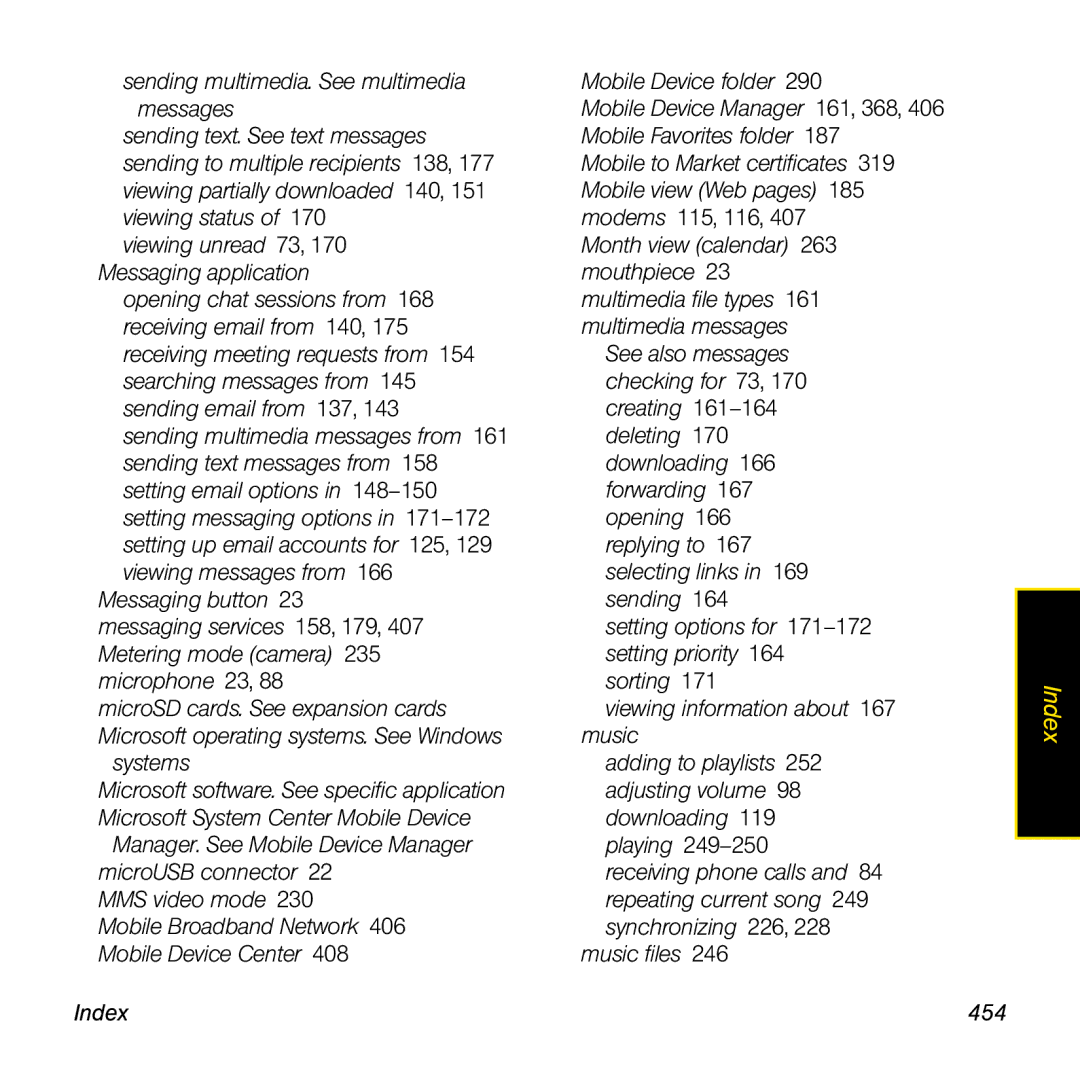 Palm TREOPROBLKSPT manual Index 454 