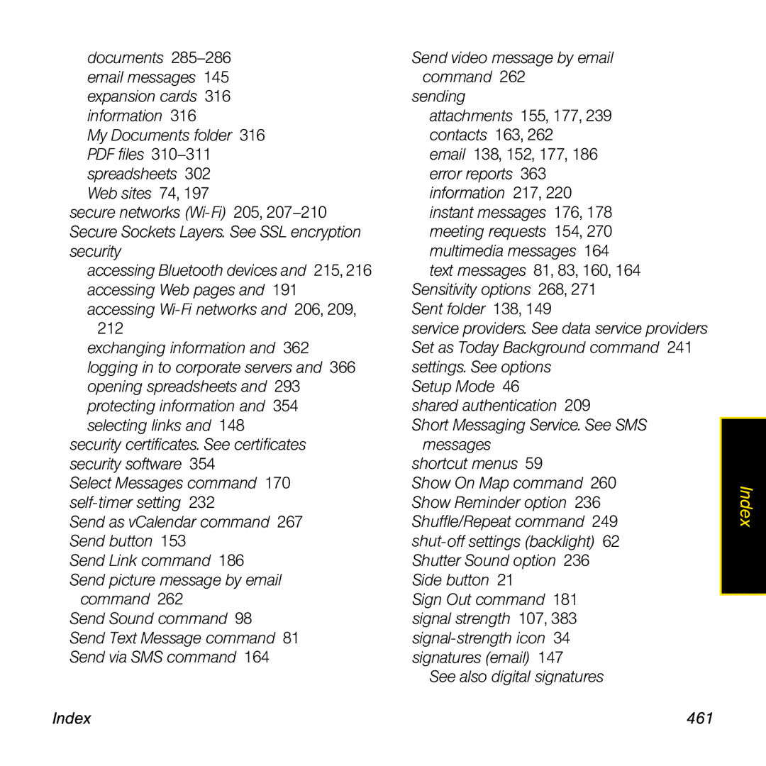 Palm TREOPROBLKSPT manual Index 461 