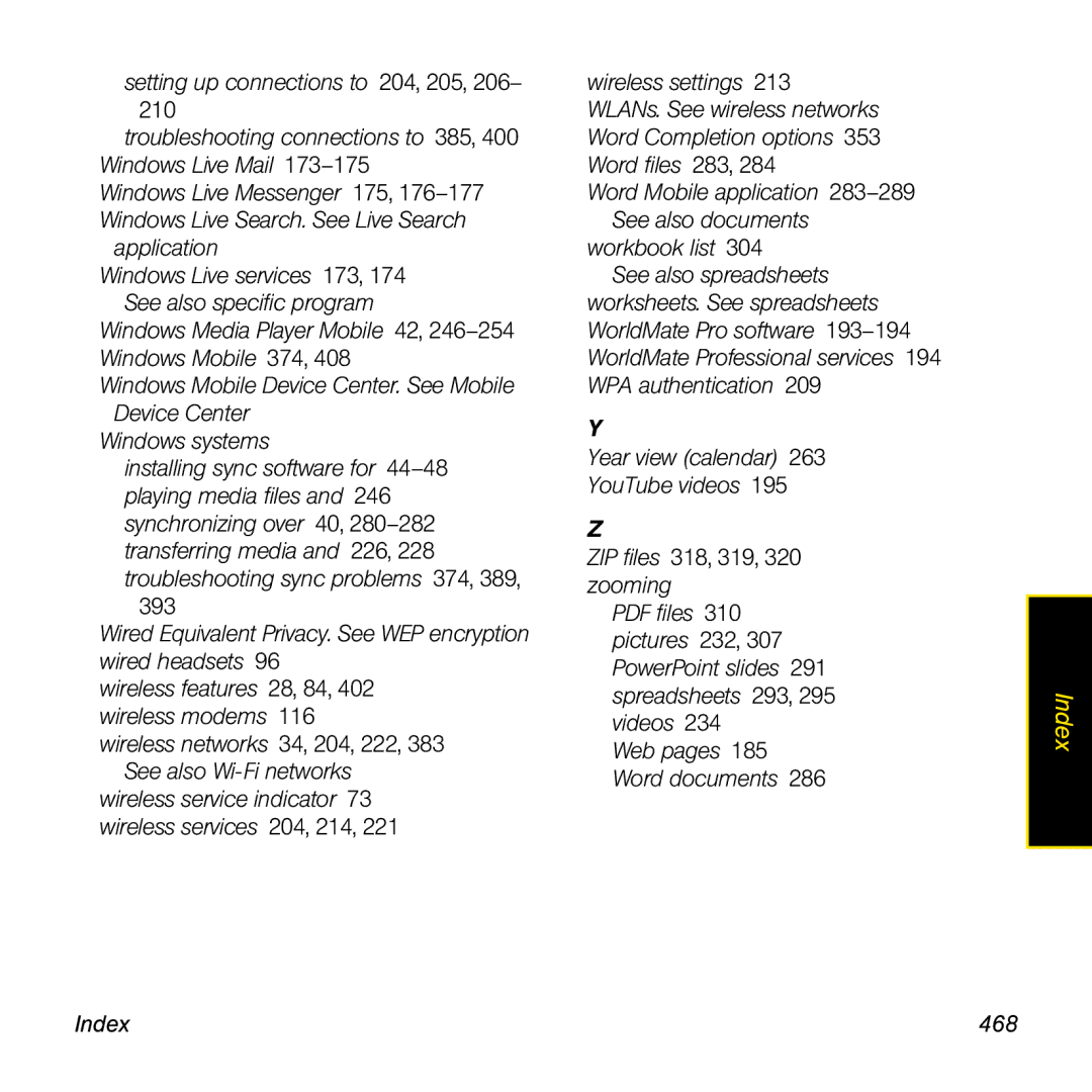 Palm TREOPROBLKSPT manual Index 468 