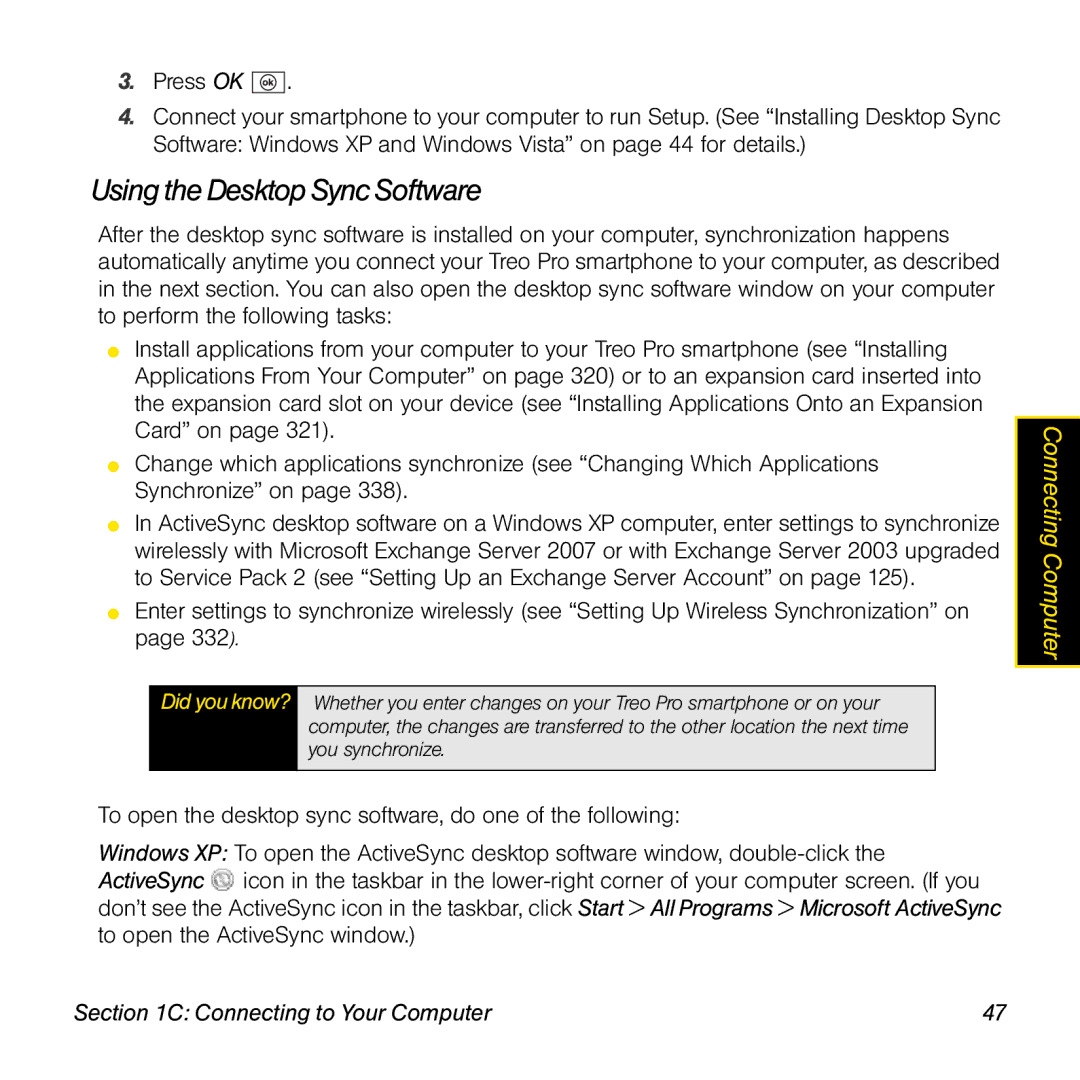 Palm TREOPROBLKSPT manual Using the Desktop Sync Software 